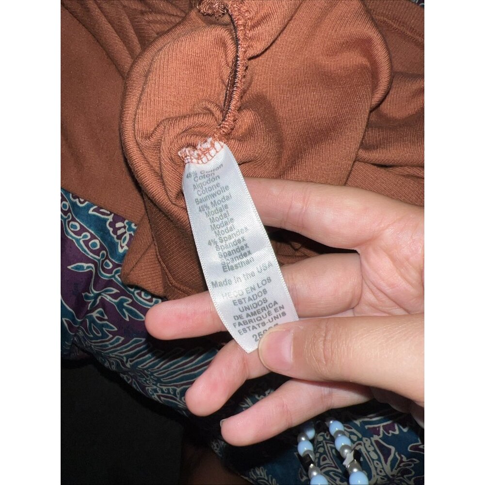 Michael Stars Gia Rib Knit Mock Neck Ruched Mid Legnth Dress M Cap Sleeve Rust - Picture 11 of 11